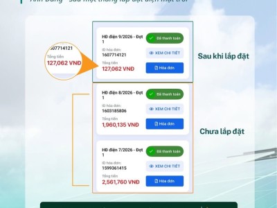 Hóa đơn điện nhà anh Dũng: 2,56 triệu trước khi lắp, còn 127.062đ sau một tháng lắp điện mặt trời