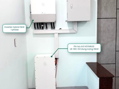 Inverter hybrid 6 kW 1 pha và pin Hoymiles LB-16D-G3 16 kWh nhà anh Dũng