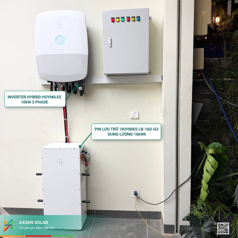 Inverter Hybrid Hoymiles 10 kW 3 pha và pin lưu trữ 16 kWh của xưởng Trung Thành Auto