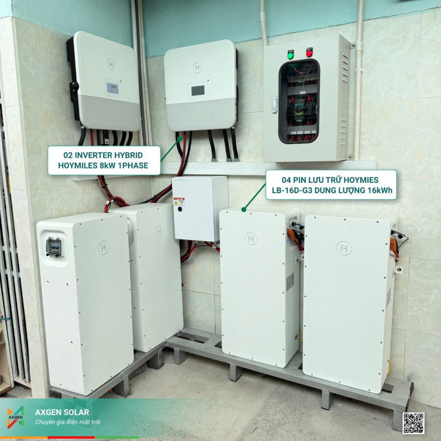 Hai inverter Hybrid Hoymiles 8 kW chạy song song cùng 4 pin lưu trữ 16 kWh tại Tây Ninh