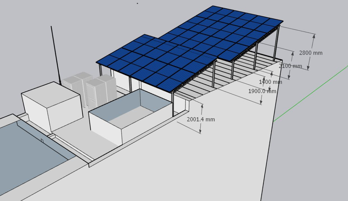 Bản vẽ 3D khung thép đỡ tấm pin có kích thước