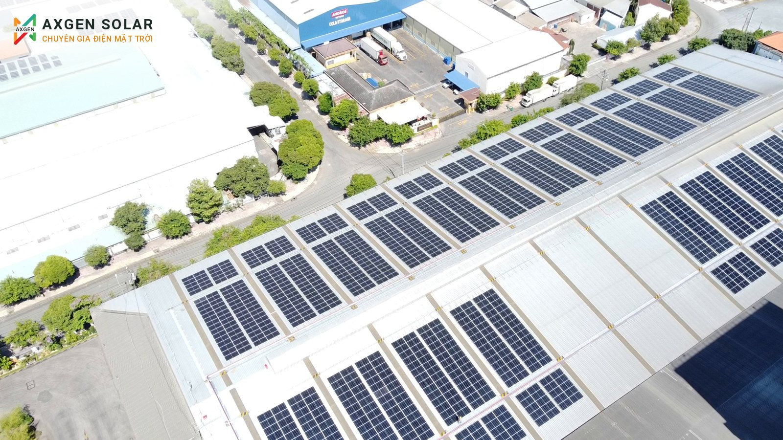 Nhà máy C.P. Việt Nam, Tiền Giang – 999,92 kWp – 03/04/2025: Toàn cảnh nhà máy từ trên cao.