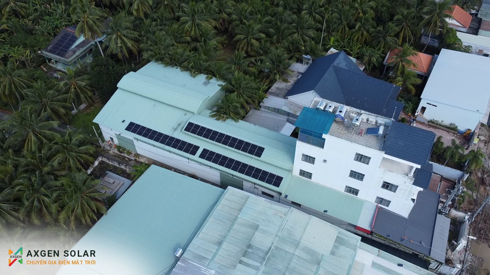 Công ty Rau củ quả Phương Đông, Tiền Giang – 16,02 kWp – 31/10/2024: Các dãy pin trên mái tôn nhà xưởng.